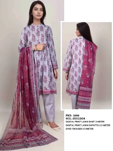MIZAJ AFREEN SUMMER , Premium Elegant Grey & Maroon Digital Printed Lawn Suit 