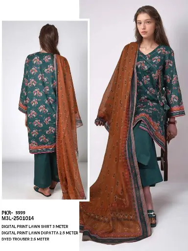 Elegant Teal & Rust Digital Printed Lawn Suit 