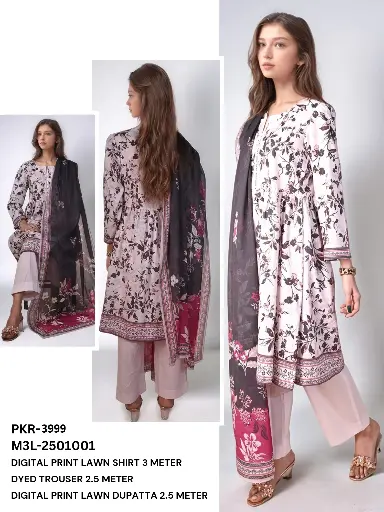 Elegant Pink & Black Digital Printed Lawn Suit 