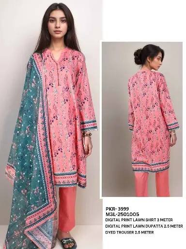Elegant Peach & Teal Digital Printed Lawn Suit 