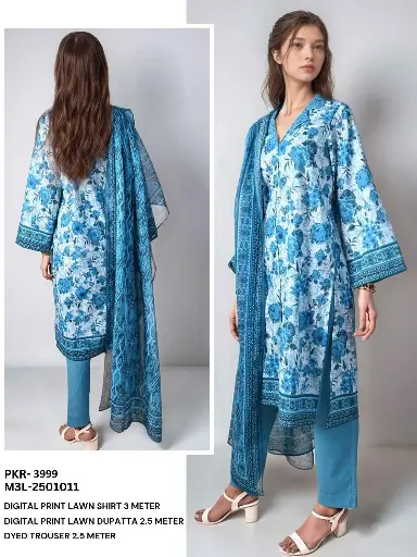 Elegant Blue Floral Digital Printed Lawn Suit 