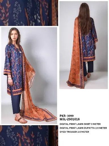 Navy & Rust Digital Printed Lawn Suit 